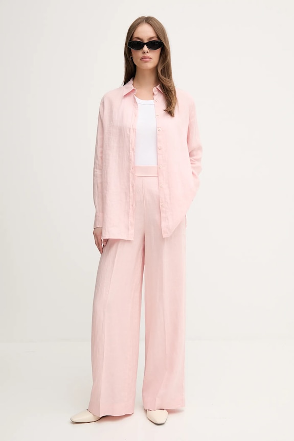 United Colors of Benetton kalhoty dámské lněné 4AGHDF08K růžová SS26