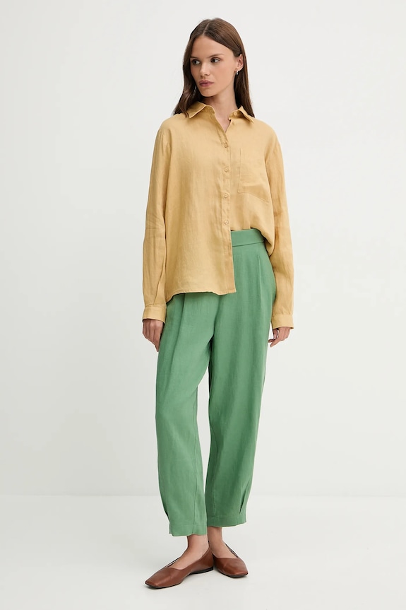 Λινό παντελόνι United Colors of Benetton 4AGHDF08L πράσινο SS25