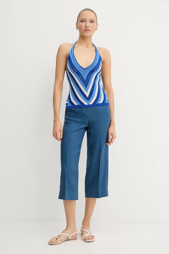 Λινό παντελόνι United Colors of Benetton 4AGHDF08M μπλε SS25