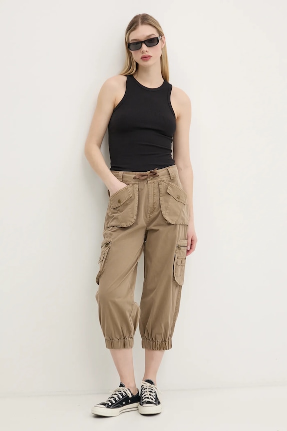 Desigual pantaloni de bumbac LOIRA 25SWPW26 bej SS25