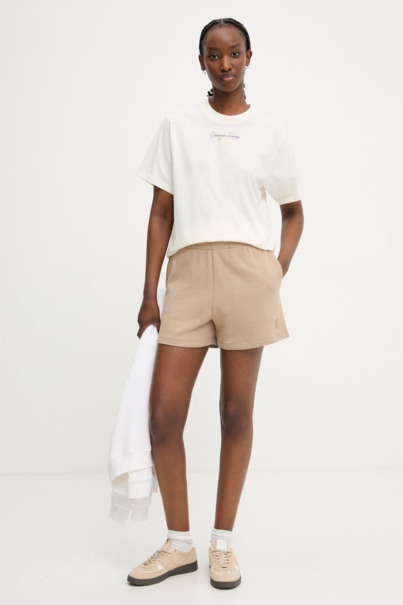 HUGO szorty dresowe damskie bawełniane 50536943 beżowy SS26