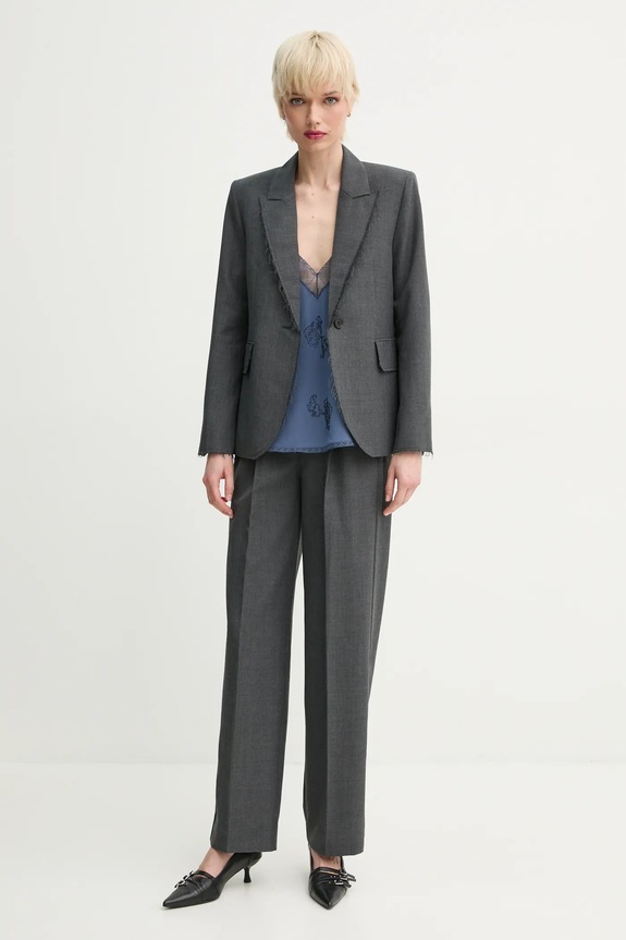 Hlače s primjesom vune ZADIG&VOLTAIRE WWPA01845.30 siva SS25
