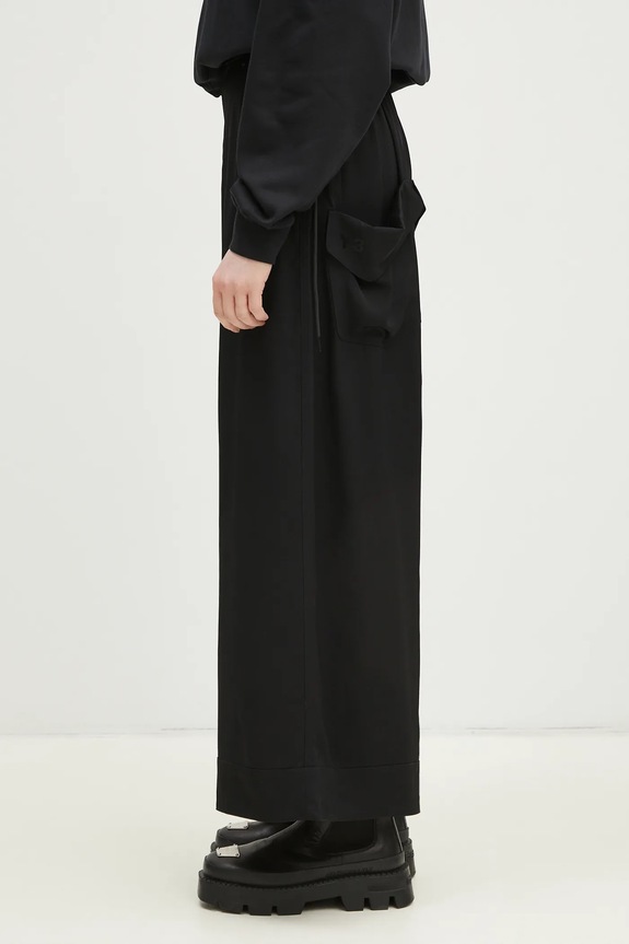 Y-3 trousers Rayon Twill Wide Pants JD1763 black SS25