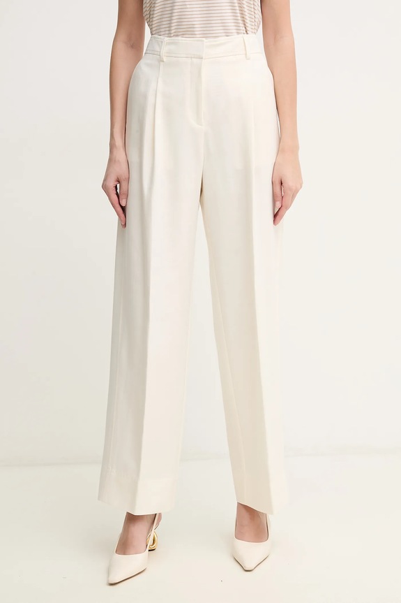 BOSS Orange nadrág vászonkeverékből len szállal bézs 50546207