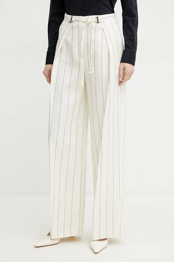 BOSS pantaloni in lino alta beige 50538216