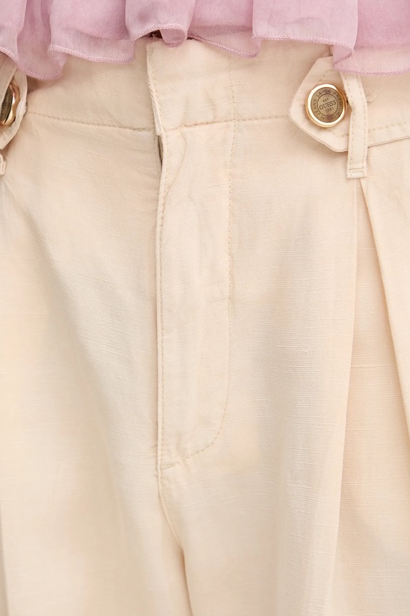 Guess pantaloni in lino misto SHAYE beige W5GA2G.WG8N0