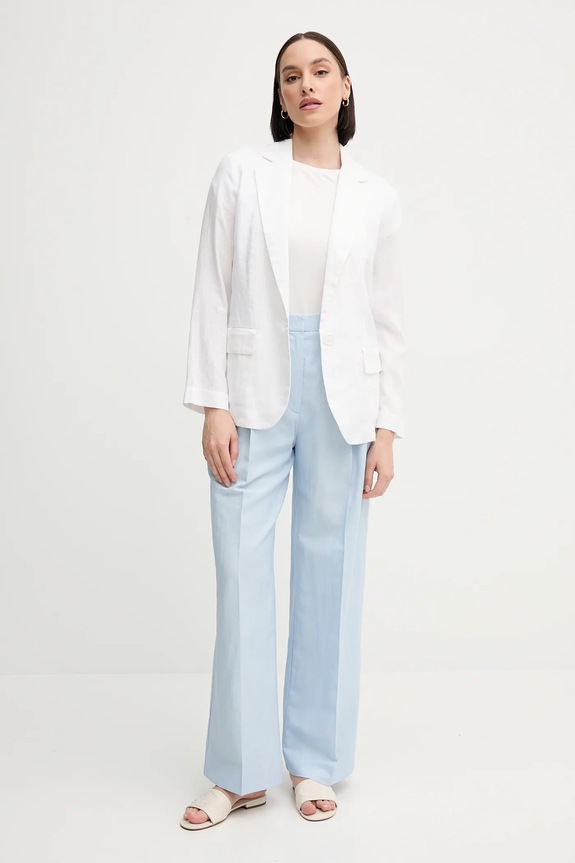 Nohavice s prímesou ľanu Tommy Hilfiger WW0WW45460 modrá SS25