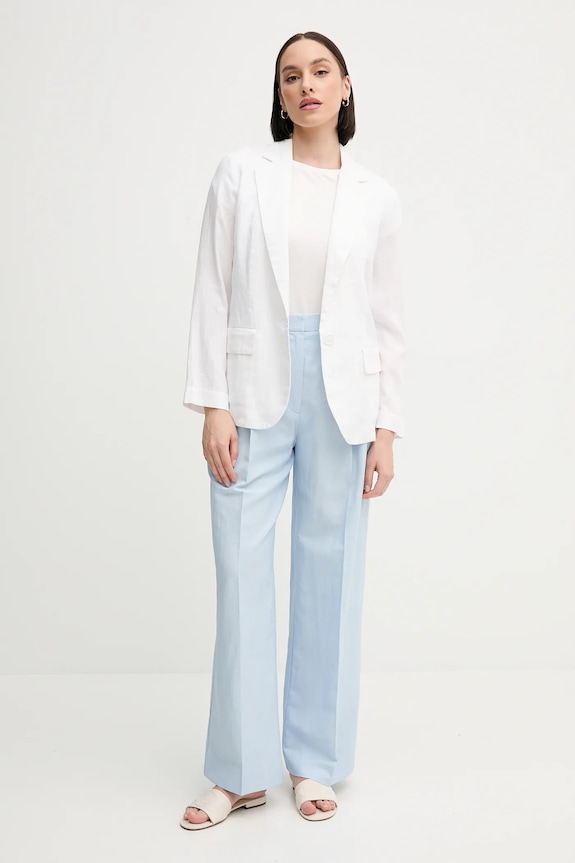 Nohavice s prímesou ľanu Tommy Hilfiger WW0WW45460 modrá SS25