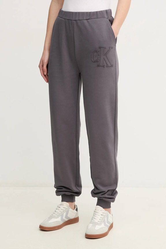 Calvin Klein Jeans pamut melegítőnadrág dzsörzé szürke J20J225355