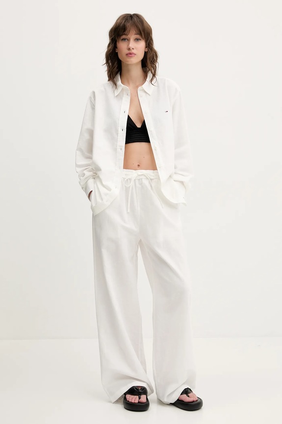 Nohavice s prímesou ľanu Tommy Jeans DW0DW20352 béžová SS25