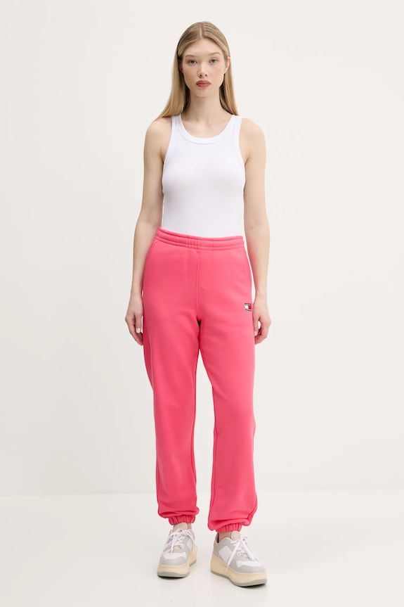 Παιδικό βαμβακερό παντελόνι Tommy Jeans DW0DW20679 ροζ SS25