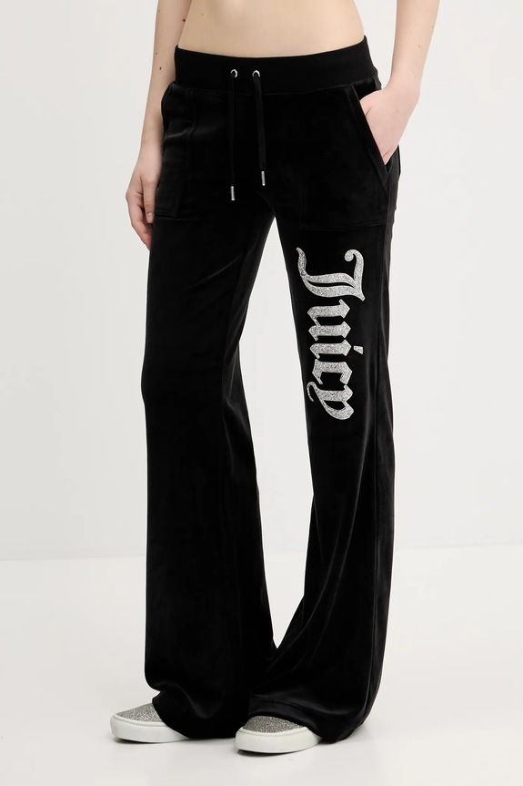 Dětské velurové tepláky Juicy Couture LAYLA CAVIAR pletenina černá JCBBJ125806