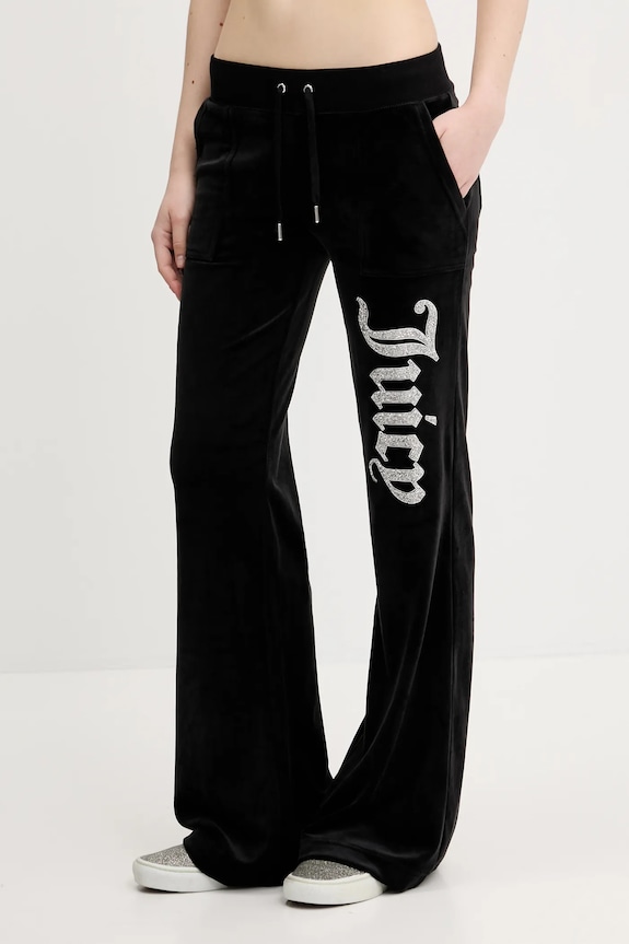 Dětské velurové tepláky Juicy Couture LAYLA CAVIAR pletenina černá JCBBJ125806