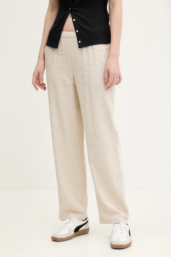Λινό παντελόνι Abercrombie & Fitch ψηλή μπεζ KI156.5129.185