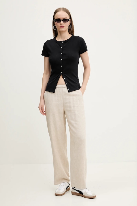 Λινό παντελόνι Abercrombie & Fitch KI156.5129.185 μπεζ SS25