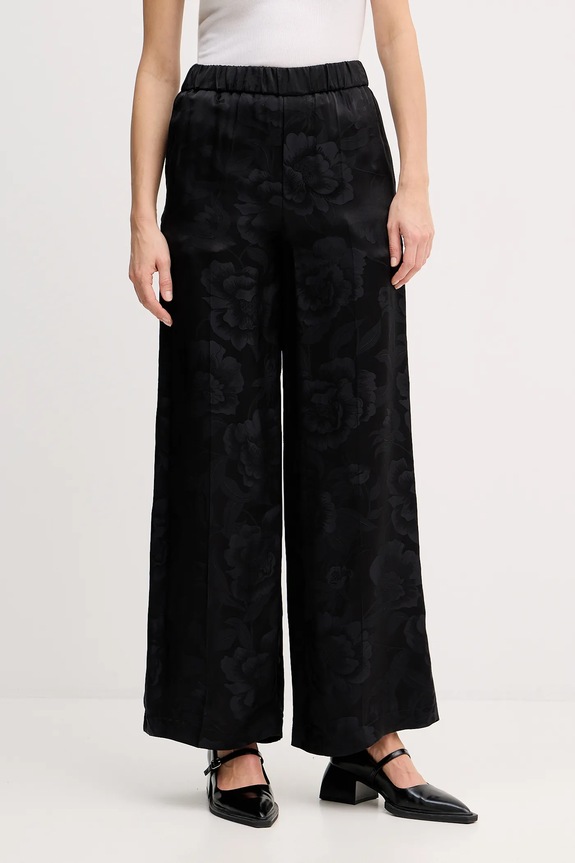 Kenzo pantaloni de mătase drept negru FF52PA0849JR.99