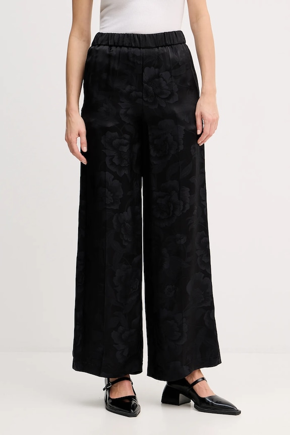 Kenzo pantaloni de mătase drept negru FF52PA0849JR.99