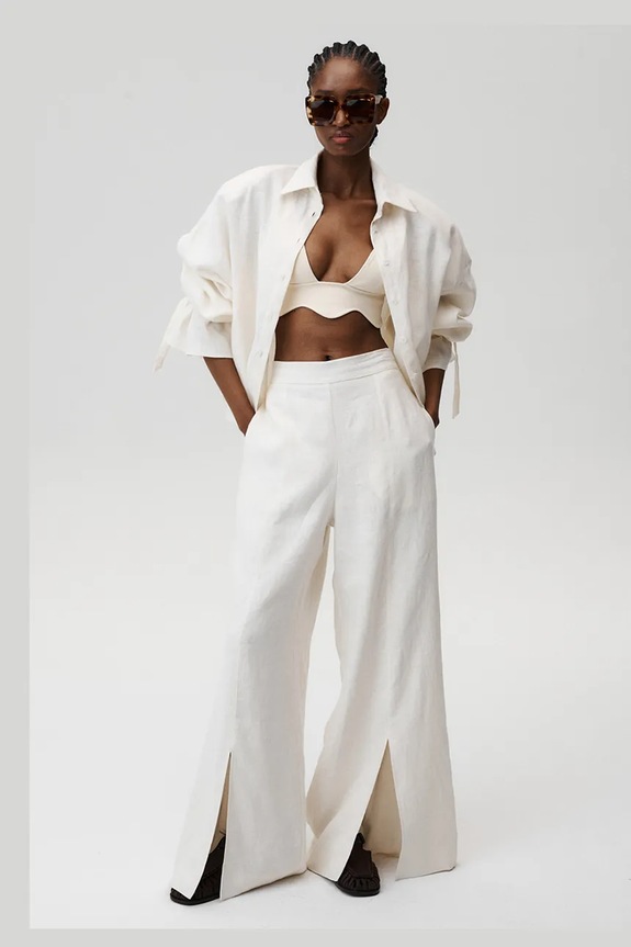 Undress Code pantaloni din in Fortuna Pants drept bej 894