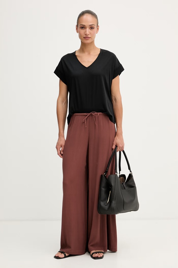 United Colors of Benetton wide leg hlače za žene od viskoze 4VW95F00C smeđa SS26