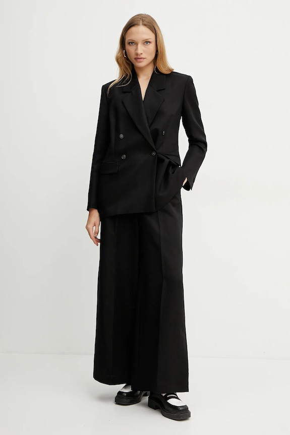 Ivy Oak pantaloni din in PIERA ANN IO115208 negru SS25