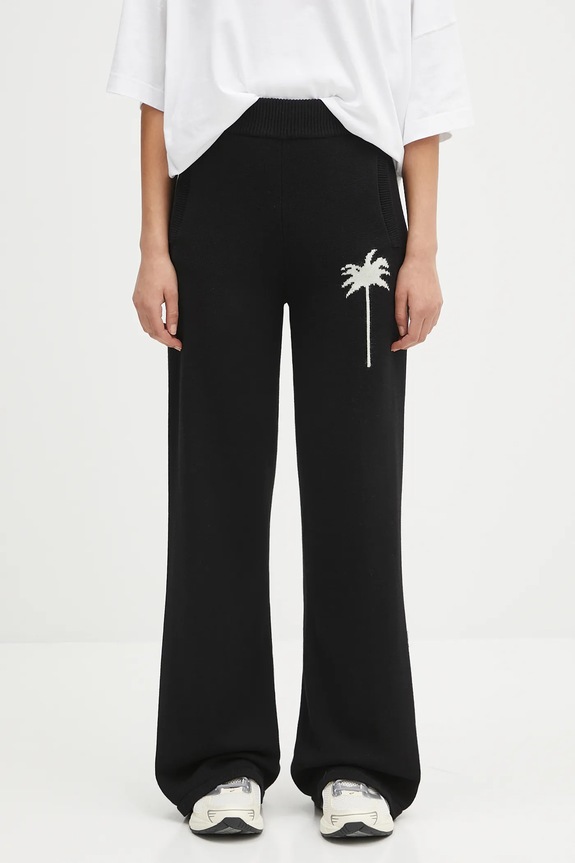 Панталон с вълна Palm Angels Palms Knit с вълна черен PWHG035S25KNI0011003