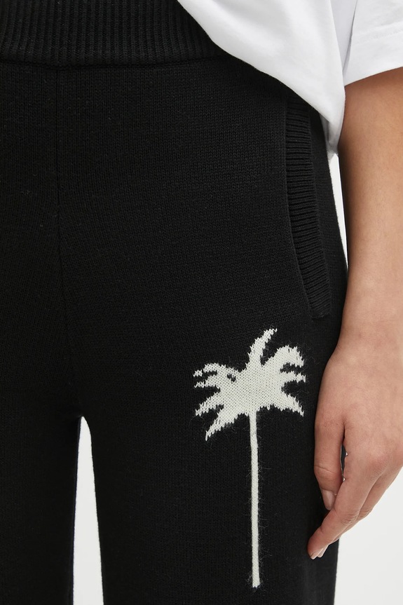 Панталон с вълна Palm Angels Palms Knit черен PWHG035S25KNI0011003