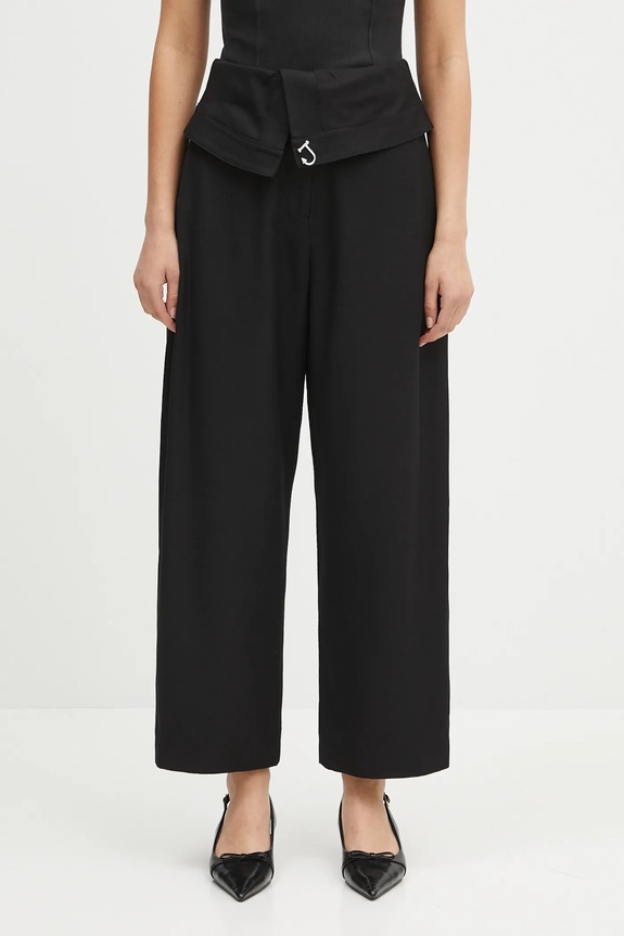 JW Anderson spodnie z domieszką jedwabiu Fold Over high czarny TR0394.PG1684.999