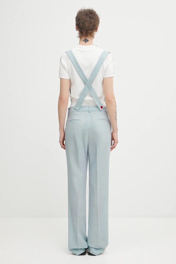 Odzież Fiorucci spodnie wełniane Embroidered Suspender W02SPBPA183WO01BL02 niebieski