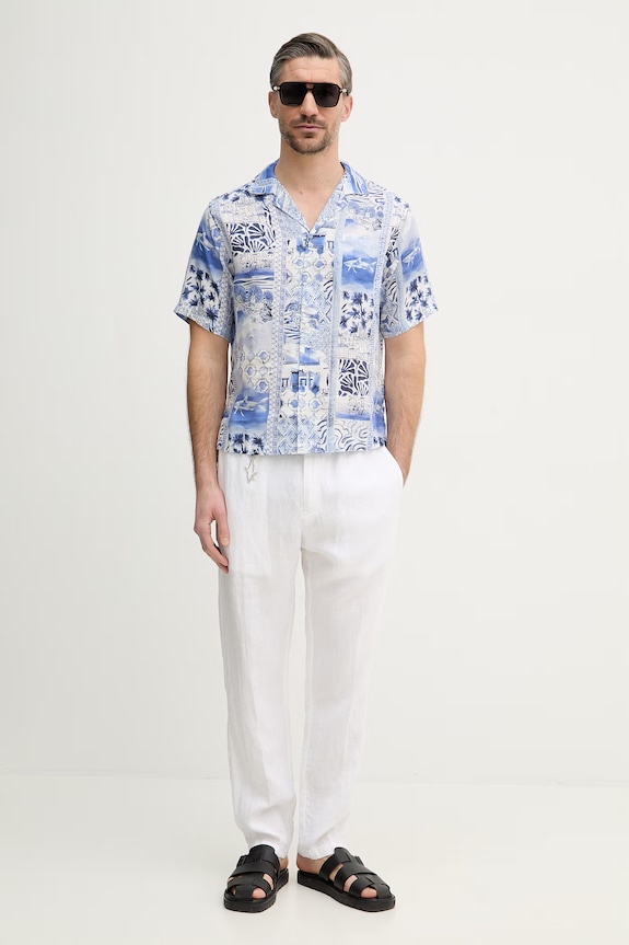 Λινό παντελόνι Paul&Shark 25414041 λευκό SS26