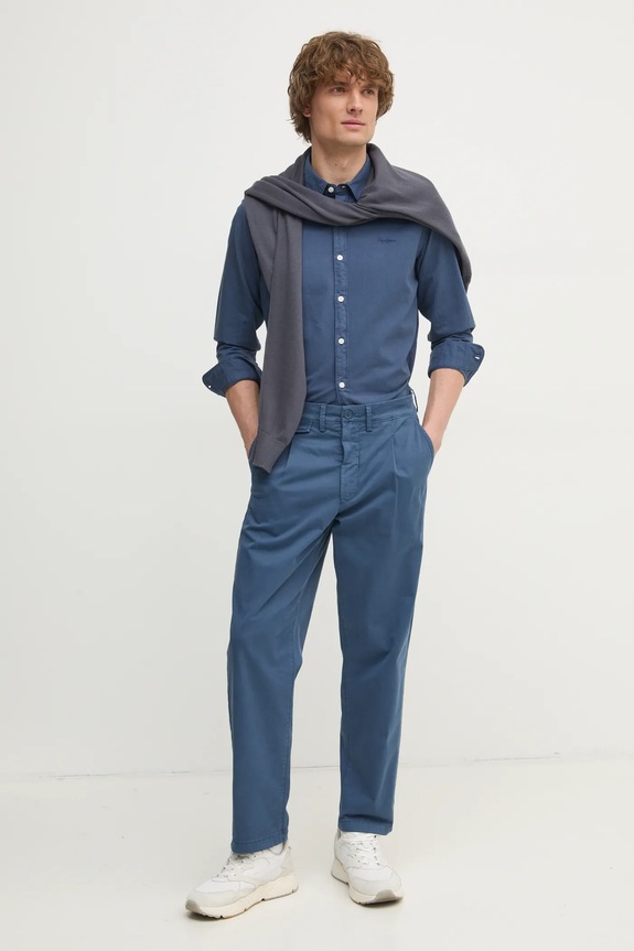 Nohavice Pepe Jeans RELAXED COMFORT PLEATED CHINO PM211803 modrá SS25