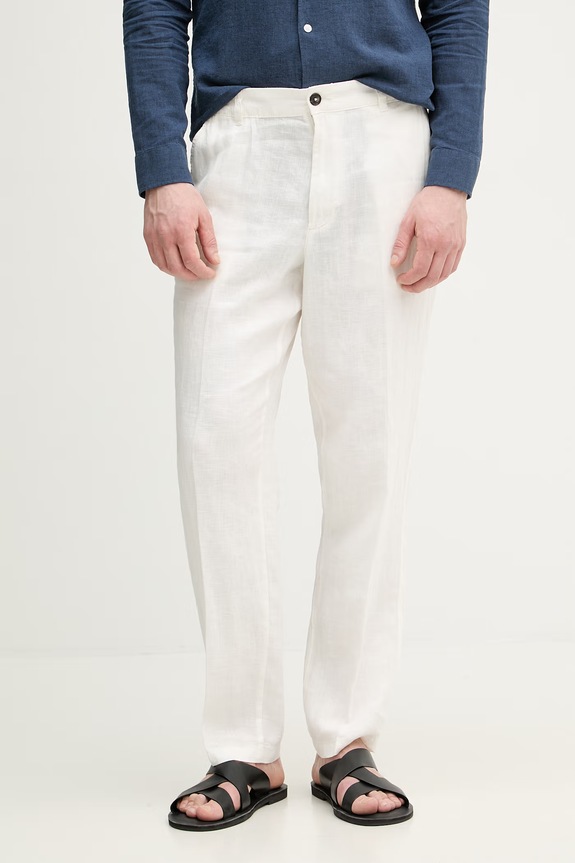 United Colors of Benetton pantaloni bărbați din in alb 4AGH55HW8