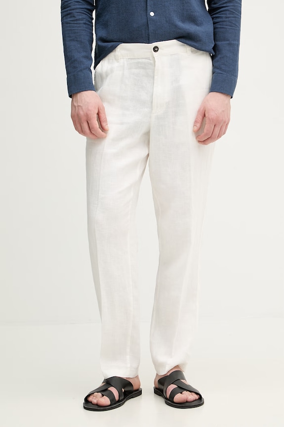 United Colors of Benetton pantaloni bărbați din in alb 4AGH55HW8