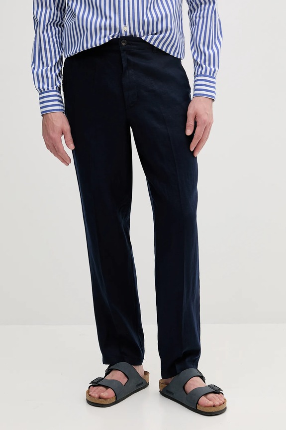 United Colors of Benetton pantaloni bărbați din in drept bleumarin 4AGH55HW8
