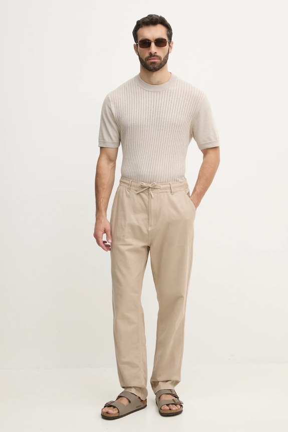 Nohavice s prímesou ľanu Pepe Jeans LINEN PULL ON PANTS PM211872 béžová SS25