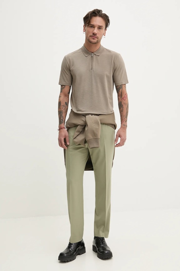 HUGO gyapjú nadrág 50530126 zöld SS25
