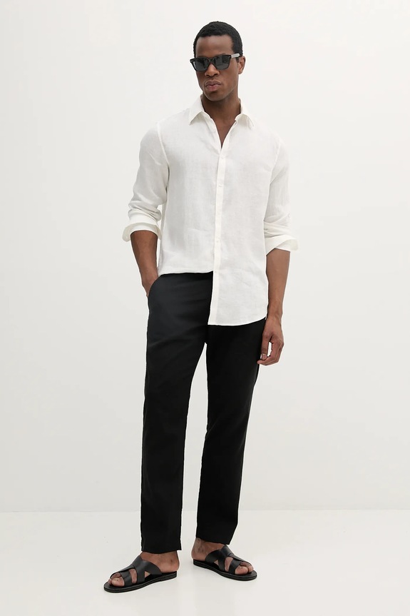 BOSS Orange spodnie lniane 50536881 czarny SS25