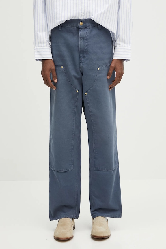 Carhartt WIP pantaloni de bumbac Double Knee Pant uni albastru I034796.2OT4O