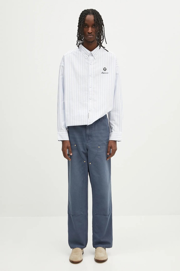 Carhartt WIP pantaloni de bumbac Double Knee Pant I034796.2OT4O albastru