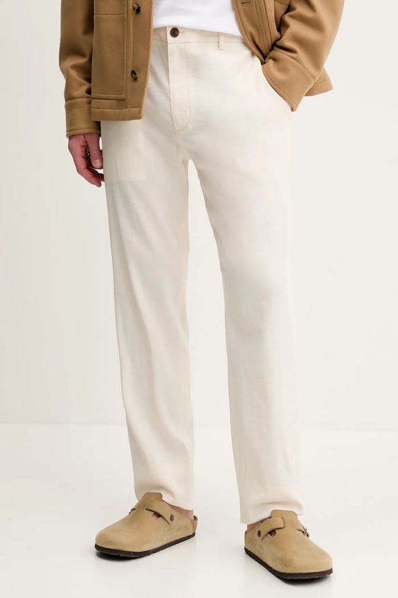 Theory spodnie lniane z elastanem beżowy P0373205