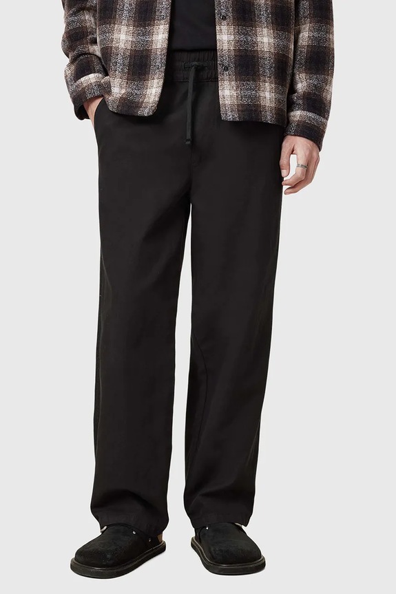 AllSaints spodnie z domieszką lnu HANBURY M038TC czarny SS25