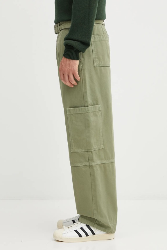Бавовняні штани Maison Kitsuné Belted Utility OM01104WD4012 зелений SS25