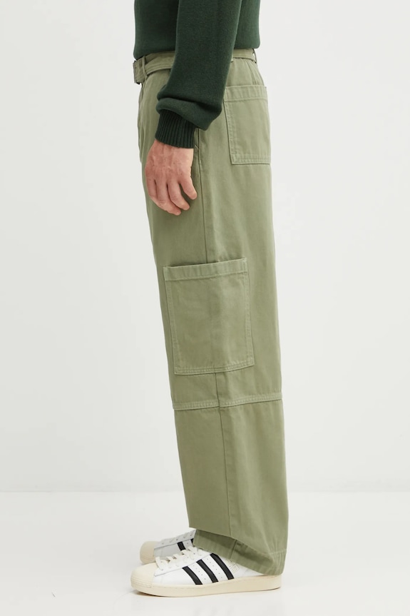 Бавовняні штани Maison Kitsuné Belted Utility OM01104WD4012 зелений SS25