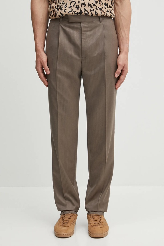 Wacko Maria spodnie wełniane PLEATED TROUSERS ( TYPE-2 ) tkanina beżowy 25SS.WMP.TR08