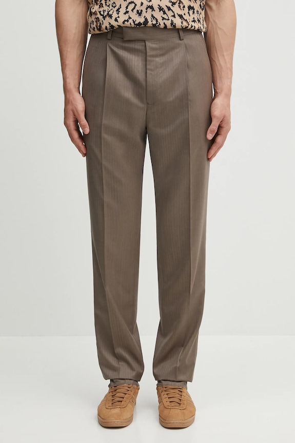 Wacko Maria spodnie wełniane PLEATED TROUSERS ( TYPE-2 ) tkanina beżowy 25SS.WMP.TR08
