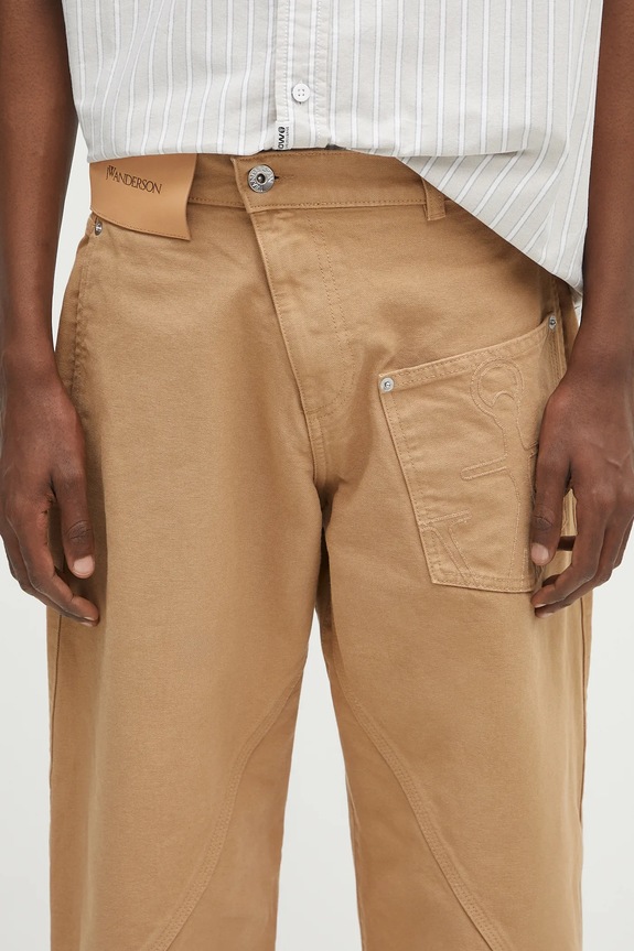 JW Anderson spodnie bawełniane Twisted Workwear beżowy TR0405.PG1744.130