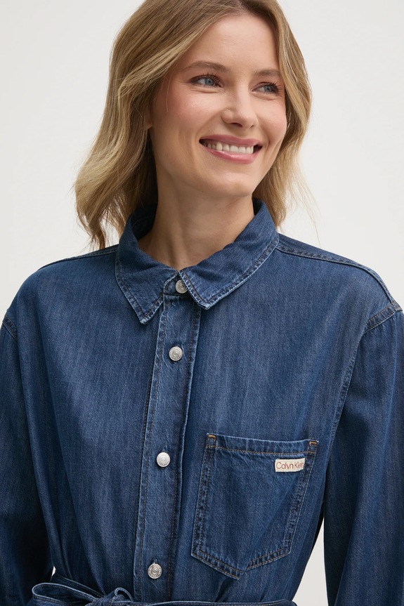 Rifľové šaty Calvin Klein Jeans modrá J20J225008