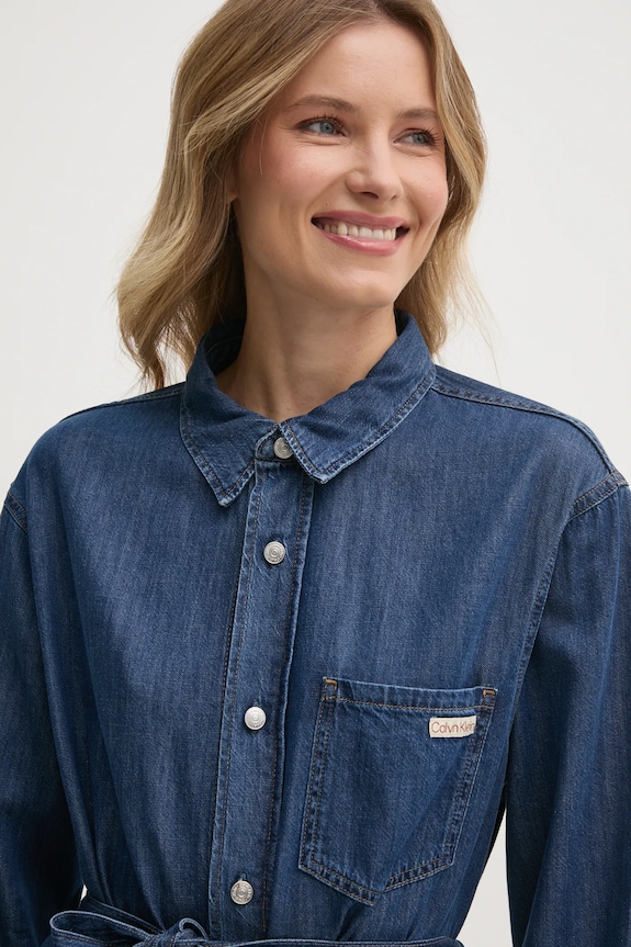 Rifľové šaty Calvin Klein Jeans modrá J20J225008