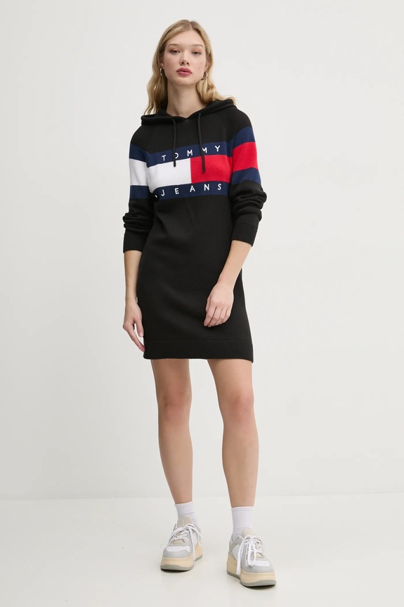 Tommy Jeans pamut ruha DW0DW19470 fekete SS25