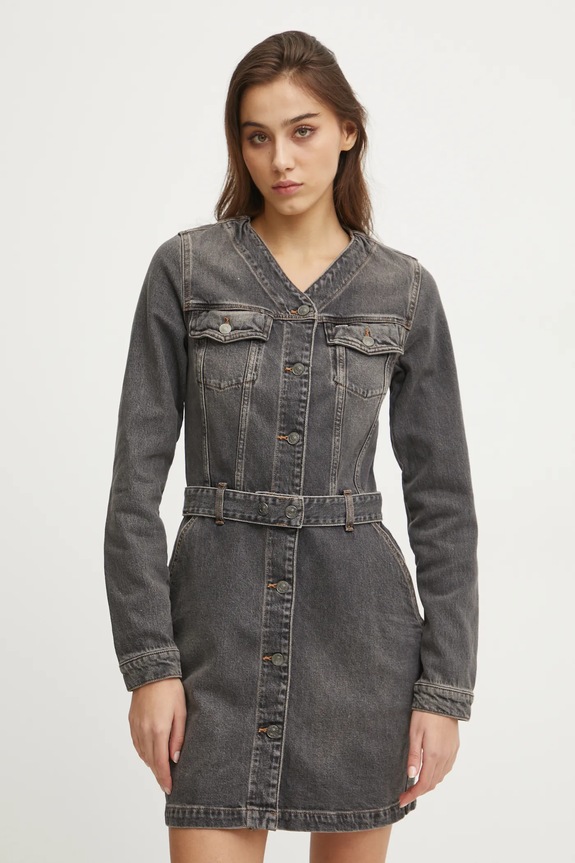 Jeans obleka Tommy Jeans Z elastanom siva DW0DW20154