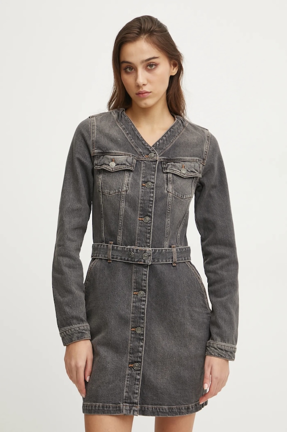 Jeans obleka Tommy Jeans Z elastanom siva DW0DW20154